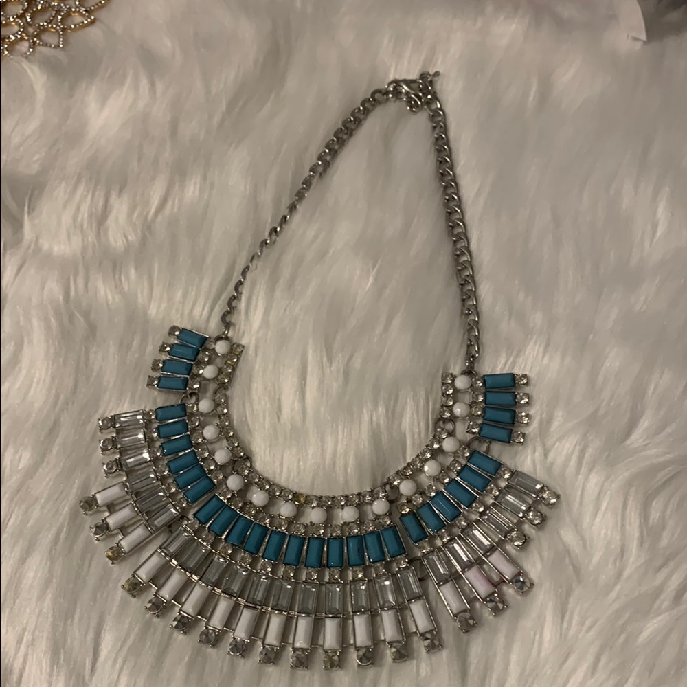 Elegant Silver and Blue Statement Necklace
